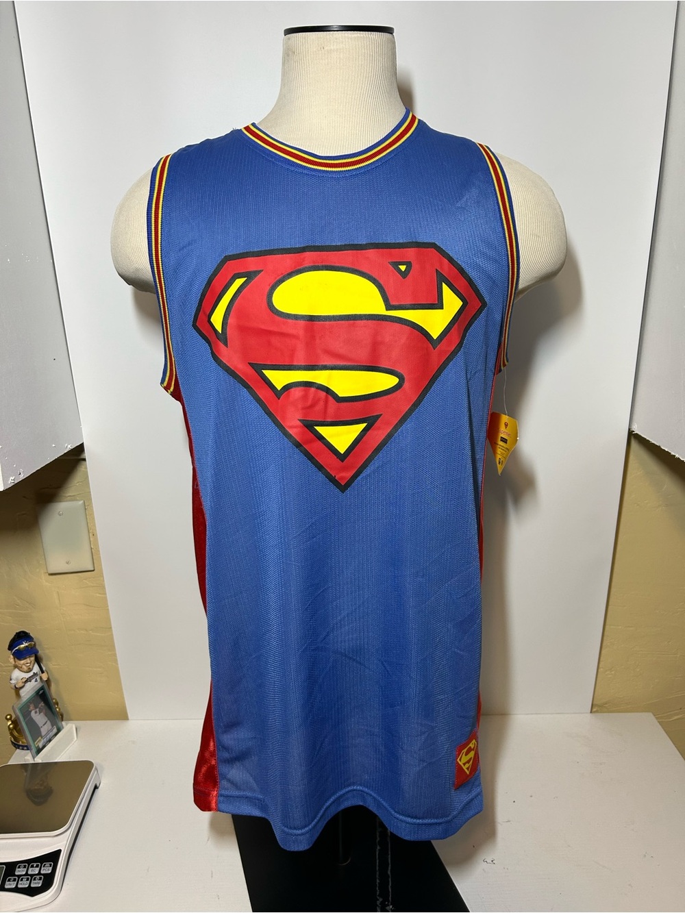 Superman Logo Blue Sleeveless Athletic Jersey - Men's